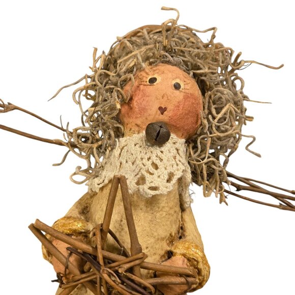 Vintage Angel Figurine 8 Inch Tall Paper Mache Twig Star Prim Home Decor - Picture 11 of 16